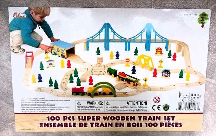 Houten treinset 100 stuks, Kinderen en Baby's, Speelgoed | Houten speelgoed, Gebruikt, Overige typen, Ophalen