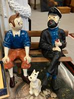 Statuette/figurine Tintin, Milou, et Haddock sur banc, Comme neuf