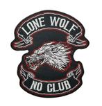 Lone Wolf No Club biker strijk patch - 103 x 115 mm, Nieuw, Ophalen of Verzenden