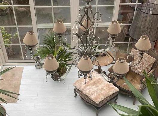 2x Landelijke lusters + kapjes (zie beschrijving), Huis en Inrichting, Lampen | Hanglampen, Zo goed als nieuw, Ophalen