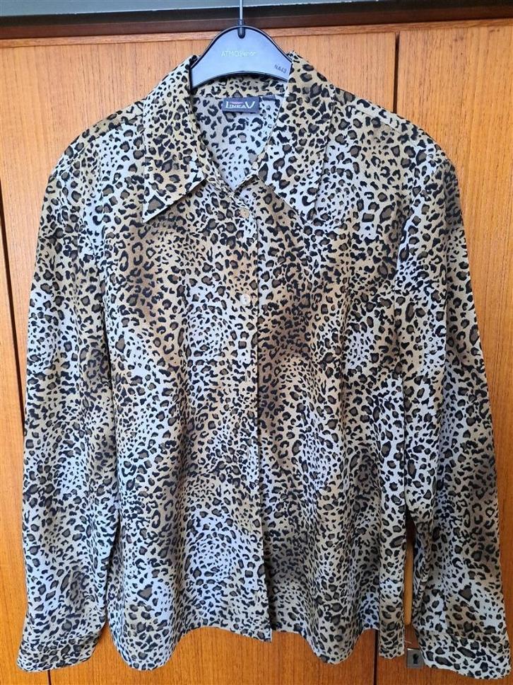 Blouse met tijgerprint maat XL, Kleding | Dames, Blouses en Tunieken, Zo goed als nieuw, Maat 42/44 (L), Bruin, Ophalen of Verzenden