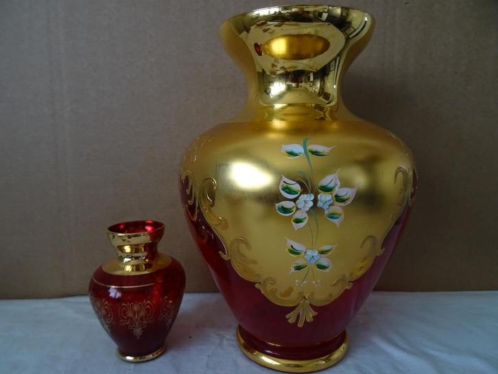 Antieke vergulde vaas vazen set grote rode vaas 31cm 1930, Antiek en Kunst, Antiek | Vazen, Ophalen of Verzenden