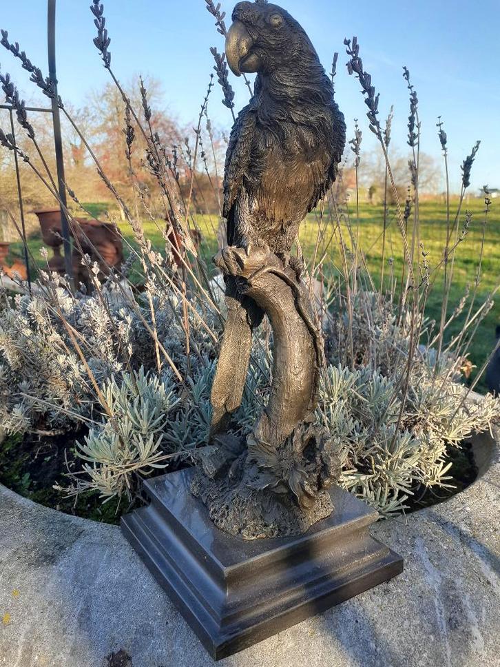 PAPEGAAI OP EEN BRONZEN TAKTEKEN OP EEN SOKKEL, Antiek en Kunst, Antiek | Brons en Koper, Brons, Ophalen of Verzenden