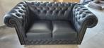 Salon en cuir noir original Chesterfield authentique, Maison & Meubles, Trois personnes, Vintage, Banc droit, Comme neuf