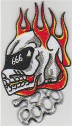 Skull 666 vlammen stoffen opstrijk patch embleem #26, Neuf