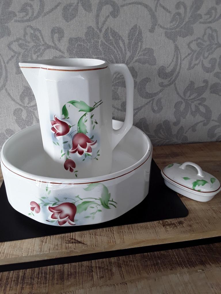 Grote waskom met kan en wasbakje, Antiek en Kunst, Ophalen