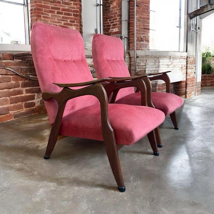 Set van 2 vintage eenzitten/ fauteuil / easy chair, Antiek en Kunst, Antiek | Meubels | Stoelen en Sofa's, Ophalen of Verzenden