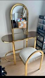 Élégance intemporelle – Coiffeuse vintage dorée avec tabo, Maison & Meubles, Enlèvement ou Envoi, Comme neuf, Verre