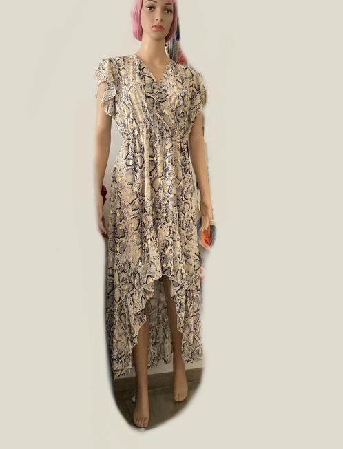 Romantische jurk met prachtige print (one size), Kleding | Dames, Jurken, Zo goed als nieuw, Maat 38/40 (M), Beige, Boven de knie