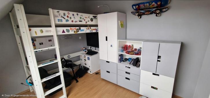 Hoogteslaper met kleerkast en opbergkasten., Kinderen en Baby's, Kinderkamer | Stapelbedden en Hoogslapers, Ophalen