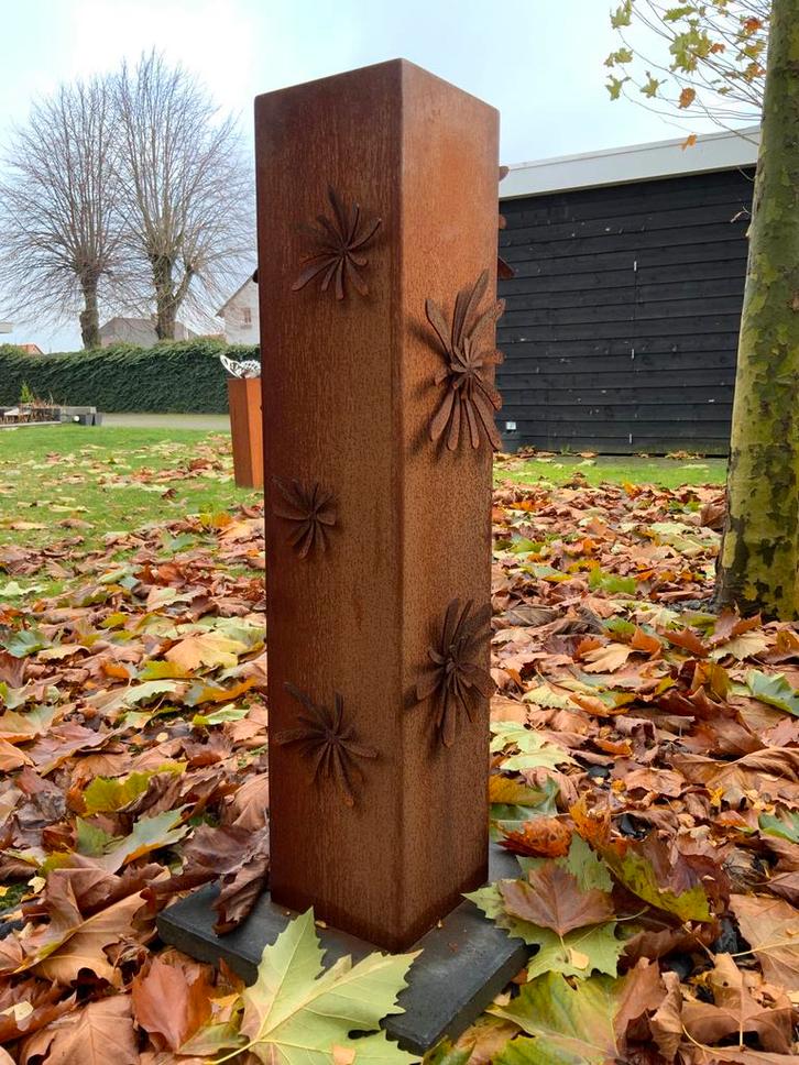 Tuinzuiltje met bloemen cortenstaal, Jardin & Terrasse, Bacs à fleurs & Jardinières, Neuf, Métal, Jardin, 60 cm ou plus, Carré