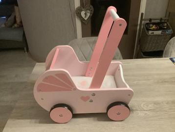 Roze baby houten poppenwagen (40x43 cm)