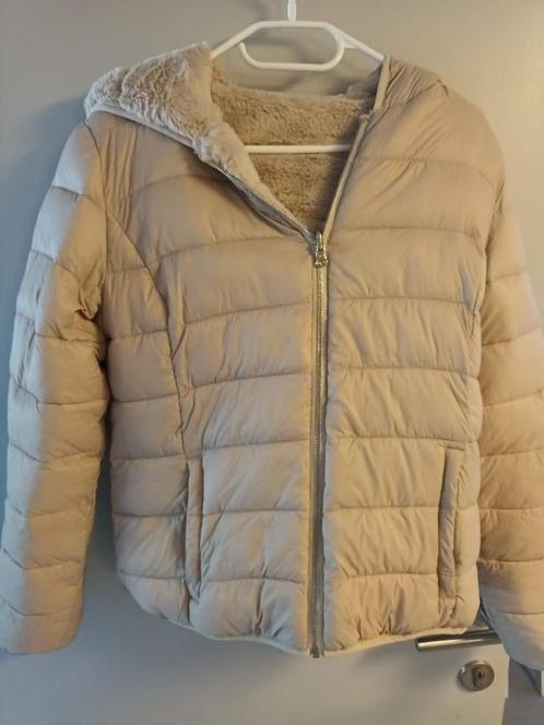 Omkeerbare teddy/puffer jas beige S/M, Kleding | Dames, Jassen | Winter, Nieuw, Maat 36 (S), Beige, Ophalen