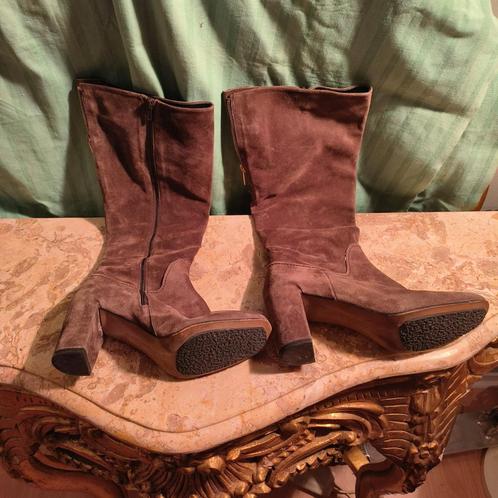 Bruine lederen dameslaarzen maat 40 (Merk: Pons Quintana), Kleding | Dames, Schoenen, Gedragen, Hoge laarzen, Bruin, Ophalen