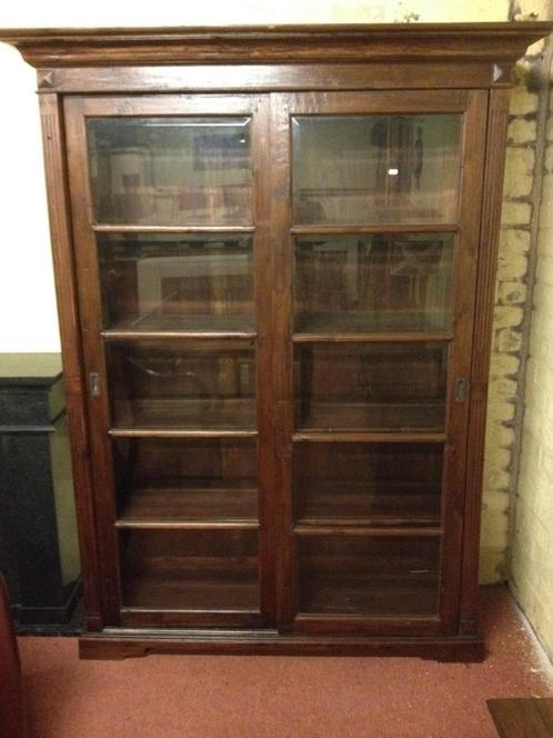 VITRINEKAST - MASSIEF TEAKHOUTEN SCHUIFDEURKAST vitrine, Huis en Inrichting, Woonaccessoires | Overige, Nieuw, Ophalen