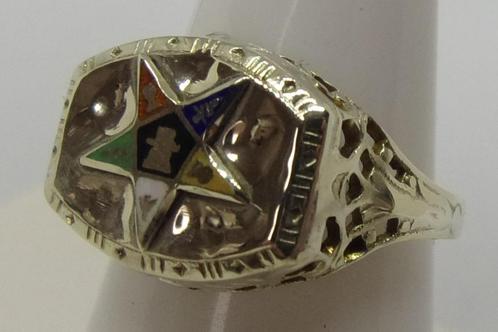 Antieke Vrijmetselaarsring Order of the Eastern Star, Handtassen en Accessoires, Antieke sieraden, Ring, Goud, Met edelsteen, Verzenden