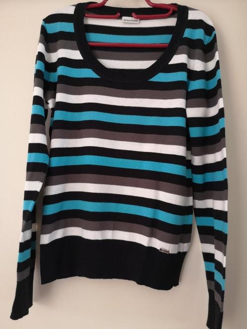 Zwart/wit/grijs/blauw gestreepte trui, Kleding | Dames, Truien en Vesten, Zo goed als nieuw, Maat 38/40 (M), Blauw, Ophalen