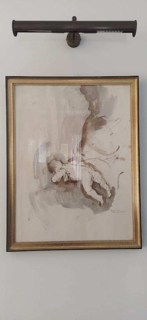 José Van Gucht aquarel “Moeder en kind”, Antiek en Kunst, Kunst | Schilderijen | Klassiek, Ophalen