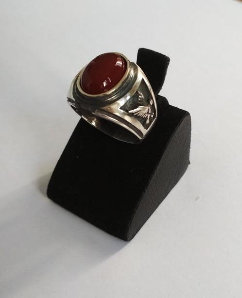 Mooi zilveren herenring met natuurlijke carneool, Handtassen en Accessoires, Ringen, Nieuw, Heer, 20 of groter, Zilver, Zilver