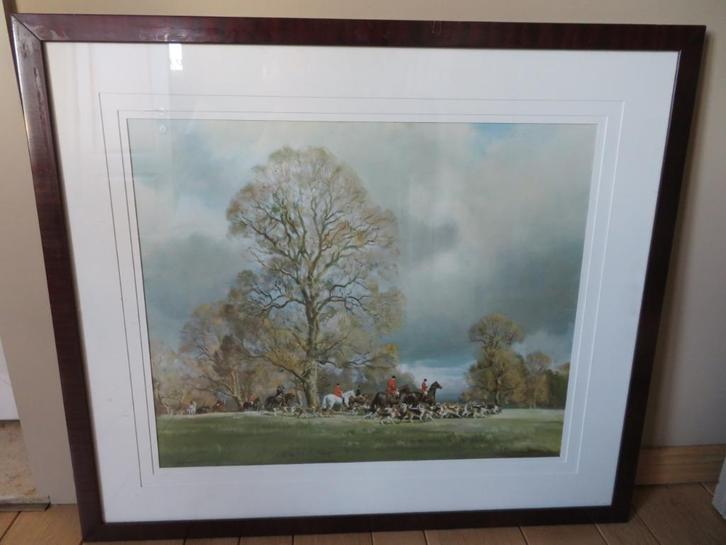 Jachttaffereel, antieke print, Huis en Inrichting, Woonaccessoires | Schilderijen, Tekeningen en Foto's, Gebruikt, Print, Ophalen