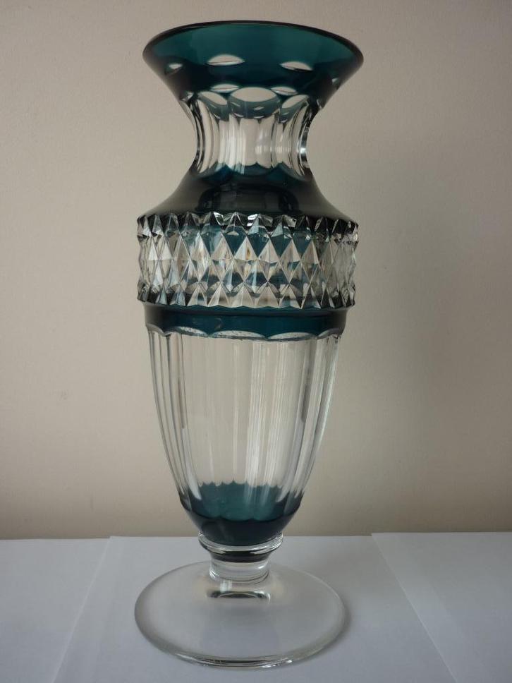Vase Gary Bleu/vert- Val Saint Lambert, Antiek en Kunst, Antiek | Glaswerk en Kristal, Ophalen of Verzenden
