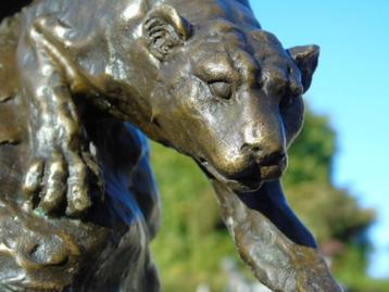 bronzen beeld van een panter gesigneerd op marmer. beschikbaar voor biedingen