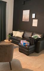 Zwarte leren zetel, Huis en Inrichting, Ophalen, Driepersoons, Leer, Zo goed als nieuw