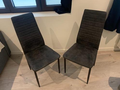 2 Eetkamerstoelen Rowin Stof (Antracietkleur), Maison & Meubles, Chaises, Comme neuf, Deux, Métal, Tissus, Gris, Enlèvement