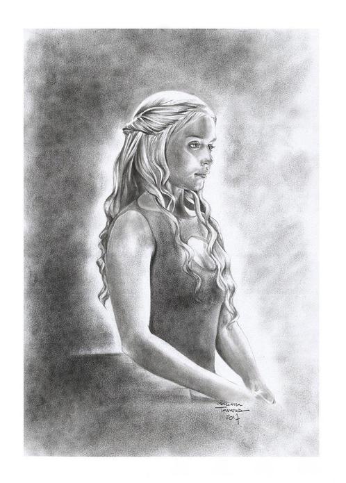 Daenerys (Game of Thrones) Adriana Tavares originele aquarel, Antiquités & Art, Art | Dessins & Photographie, Envoi