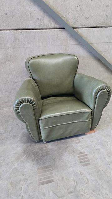 Antiek vintage retro fauteuil zetel leder groen  beschikbaar voor biedingen