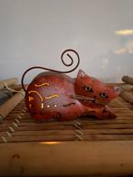 Metalen oranje theelichthouder in vorm van kat, Ophalen of Verzenden