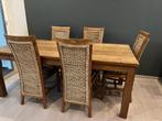 eettafel teak met stoelen, Huis en Inrichting, Tafels | Eettafels, Ophalen, 100 tot 150 cm, Teakhout, 200 cm of meer