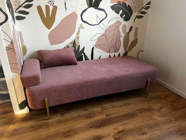 Oudroze velvet fauteuil/slaapbank, Huis en Inrichting, Zetels | Zetels en Chaises Longues, Zo goed als nieuw, Ophalen