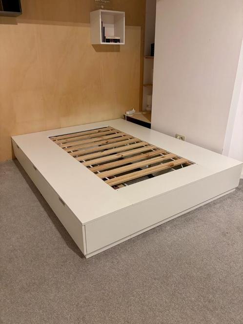 Cadre de lit avec rangement, blanc, 160x200cm, Huis en Inrichting, Slaapkamer | Bedden, Zo goed als nieuw, Tweepersoons, 160 cm