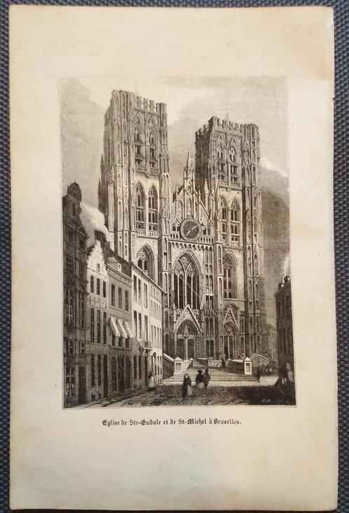 1853 - Bruxelles Sainte Gudule / Brussel, Antiquités & Art, Art | Eaux-fortes & Gravures, Enlèvement ou Envoi