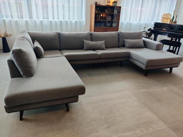 U-vormige zetel, grijs 3m50 breed, Huis en Inrichting, Zetels | Complete zithoeken, Gebruikt, Hout, Ophalen