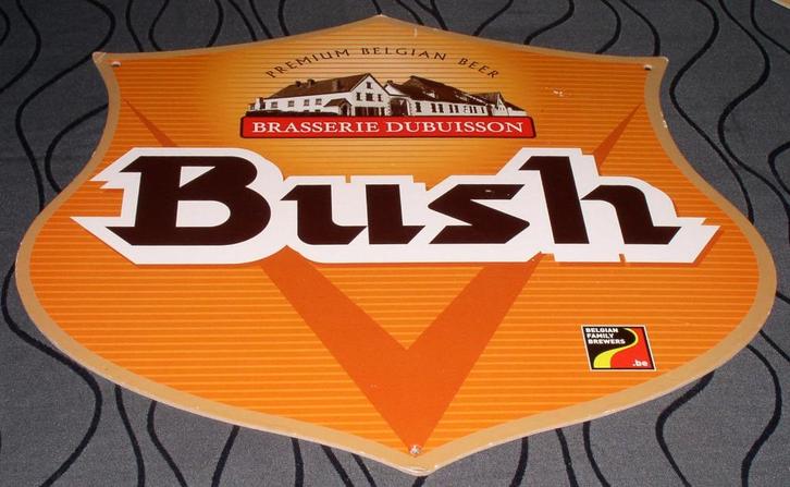 Reclamebord (x2) in karton van bier Bush brouwerij Dubuisson, Collections, Marques de bière, Utilisé, Panneau, Plaque ou Plaquette publicitaire