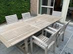 Teak Tuintafel met 5 stoelen, Tuin en Terras, Ophalen, Gebruikt, Teakhout, 8 zitplaatsen