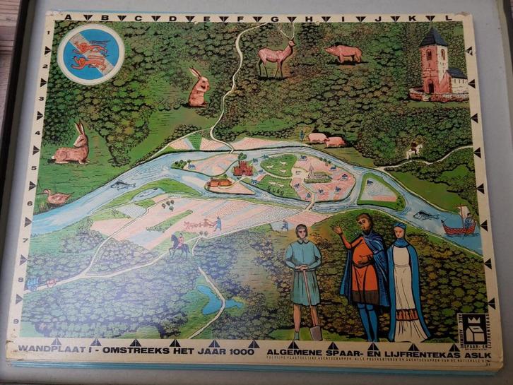 6 Grote oude wandplaten, groei v.e. stad, 20E vr alles samen, Antiek en Kunst, Antiek | Schoolplaten, Stad- en Dorpsgezichten