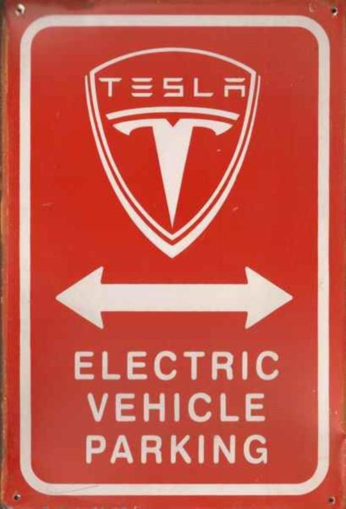 Metalen rusty-old wandplaat Tesla Electric Vehicle Parking, Auto diversen, Tuning en Styling, Ophalen of Verzenden