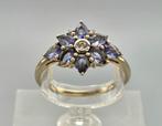 Gouden Vintage ring edelsteen tanzaniet en diamant. 2025/633, Handtassen en Accessoires, Ringen, Verzenden, Paars, Zo goed als nieuw