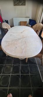 Marmeren eettafel half-ovaal – 200x100x3 cm – 2 kolombases, Huis en Inrichting, Ophalen, Overige materialen, Gebruikt, 50 tot 100 cm