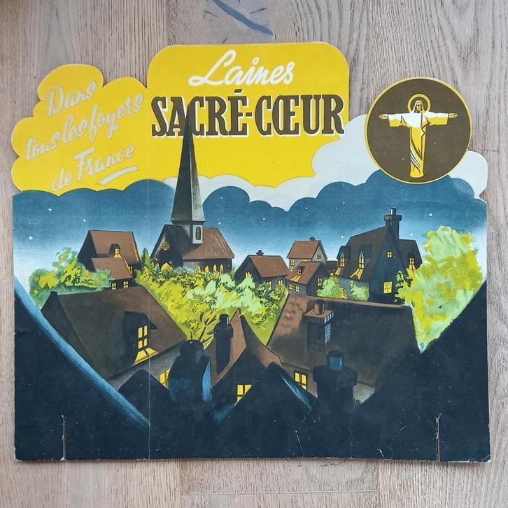 zeldzaam karton reclamebord wol Sacré Coeur ca 1950, Verzamelen, Merken en Reclamevoorwerpen, Zo goed als nieuw, Reclamebord, Ophalen of Verzenden