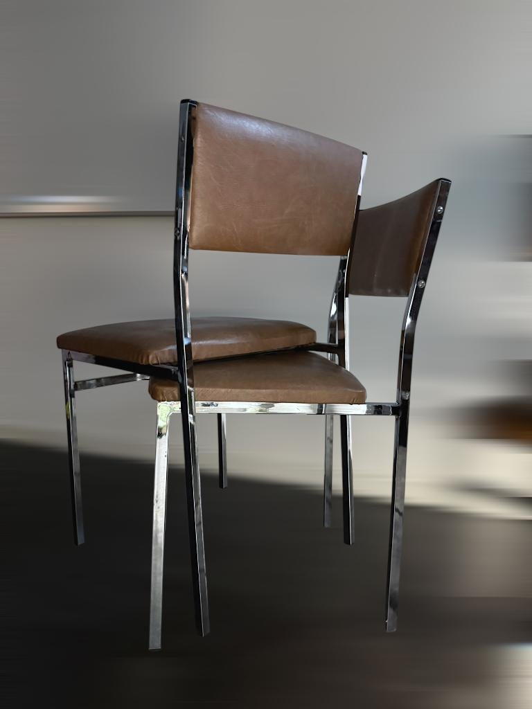 Vintage Design Eethoek Formica TAFEL + 4 STOELEN, Huis en Inrichting, Stoelen, Gebruikt, Vier, Leer, Metaal, Overige kleuren, Ophalen of Verzenden