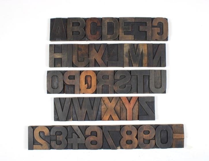 alphabet en lettres d'imprimerie en bois, Antiquités & Art, Curiosités & Brocante, Enlèvement ou Envoi