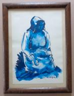 DE COCKER / ZITTENDE VROUW / ORIGINEEL / 37x28cm / KADER SIG, Antiquités & Art, Enlèvement ou Envoi