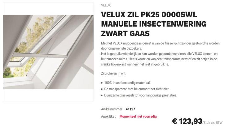Velux muggengaas, Doe-het-zelf en Bouw, Deuren en Vliegenramen, Nieuw, Overige typen, Minder dan 200 cm, 80 tot 100 cm, Kunststof