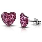 Roze hartjes glitter oorbellen staal - 7 mm - OP=OP!, Overige materialen, Nieuw, Ophalen of Verzenden, Roze