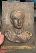 Antieke metalen plaat S.M. Leopold III bronzen reliëf, Ophalen of Verzenden, Zo goed als nieuw