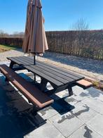 Picknickbank met kussens en parasol, Tuin en Terras, Picknicktafels, Ophalen, Gebruikt, Hout